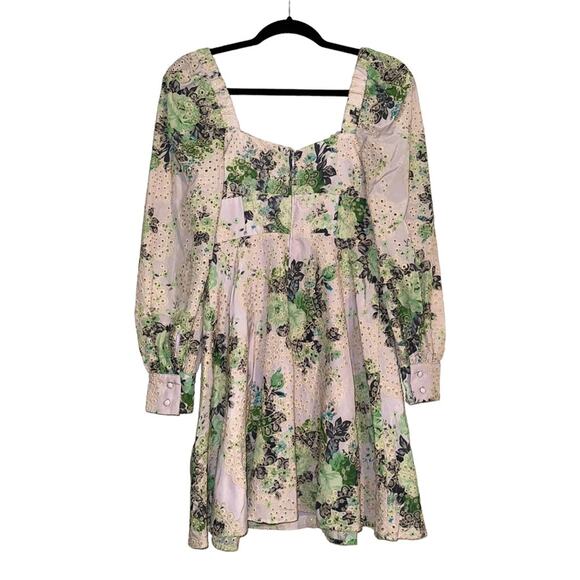 ASOS Design Broderie Long Sleeve Floral Mini Skater Dress US 4 - Picture 4 of 10